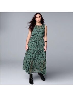 Simply Vera Vera Wang Ruched Tiered Print Maxi Dress Size XS